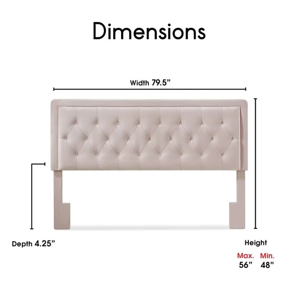 Elle Decor Amery King Tufted Upholstered Headboard in French Mauve