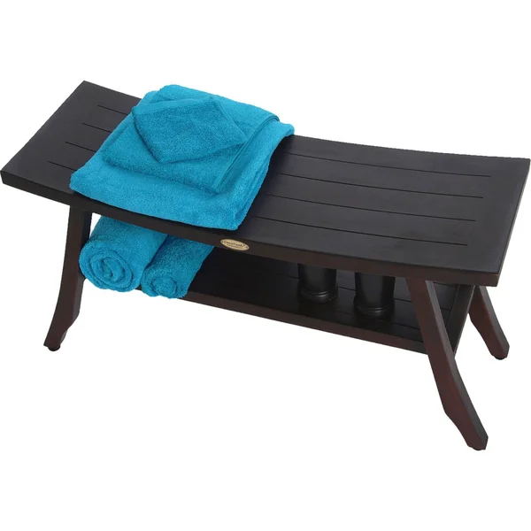 34x22 Satori DT176 Wide Teak Wood Shower Bench with Shelf - DecoTeak