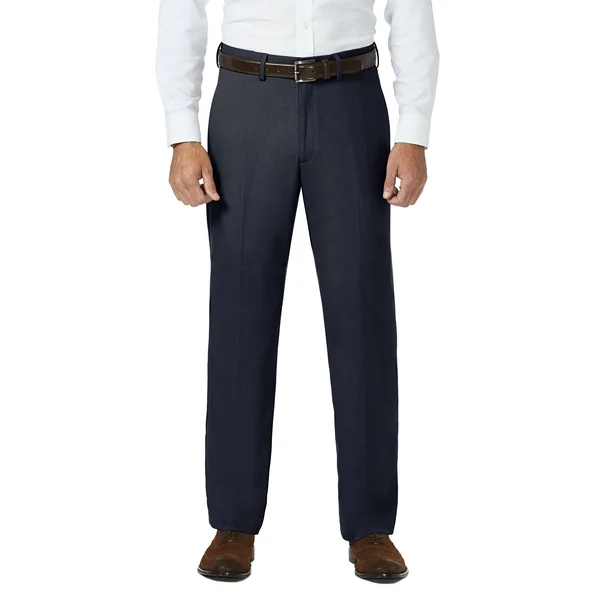 Men's J.M. Haggar Premium Classic-Fit Stretch Sharkskin Flat-Front Hidden Expandable Waist Dress Pants - Size: 38x31, Dark Blue