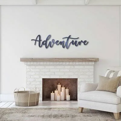 Cursive Adventure Sign Wall D閏or Winston Porter Finish: Midnight Blue, Size: 13x22 H x 40x22 W