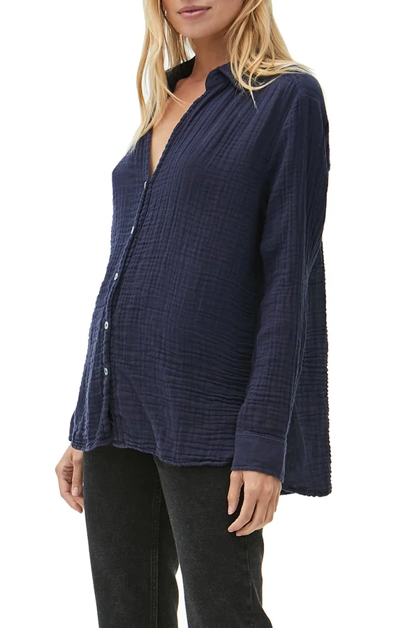 Michael Stars Gauze Button Down Top - White - L