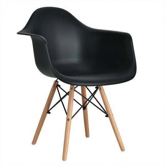 Set of 2 Mid Century Modern Molded Dining Arm Side Chair-Black - Black