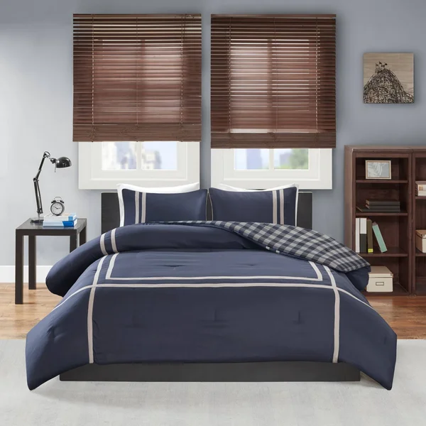 Intelligent Design Oxford Reversible Comforter Set - Navy - Full/Queen