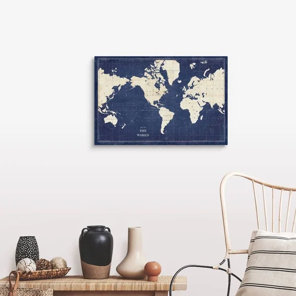 Blueprint World Map - Canvas Wall Art, 30x20, Great Big Canvas