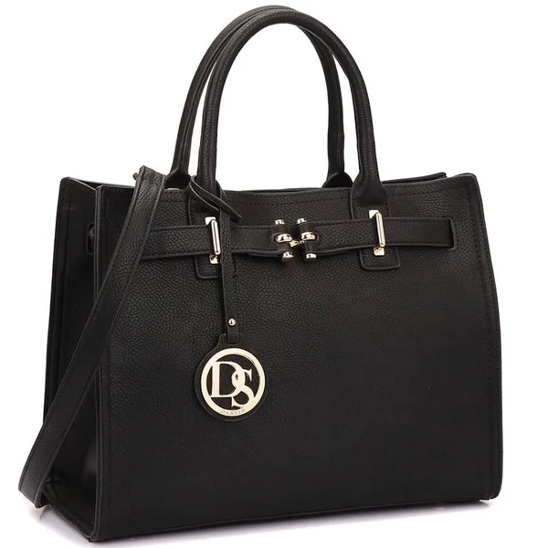 Dasein Women Fashion Belted Satchel Top Handle Handbag Dark Purple