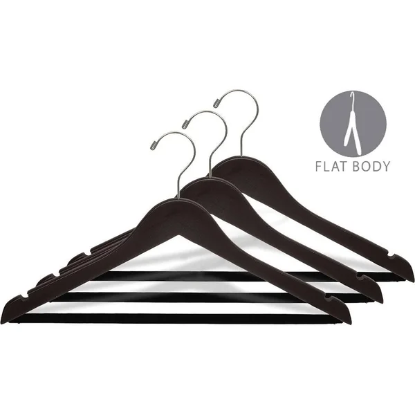 Espresso Finish Suit Hanger with Black Velvet Bar (Box of 50)