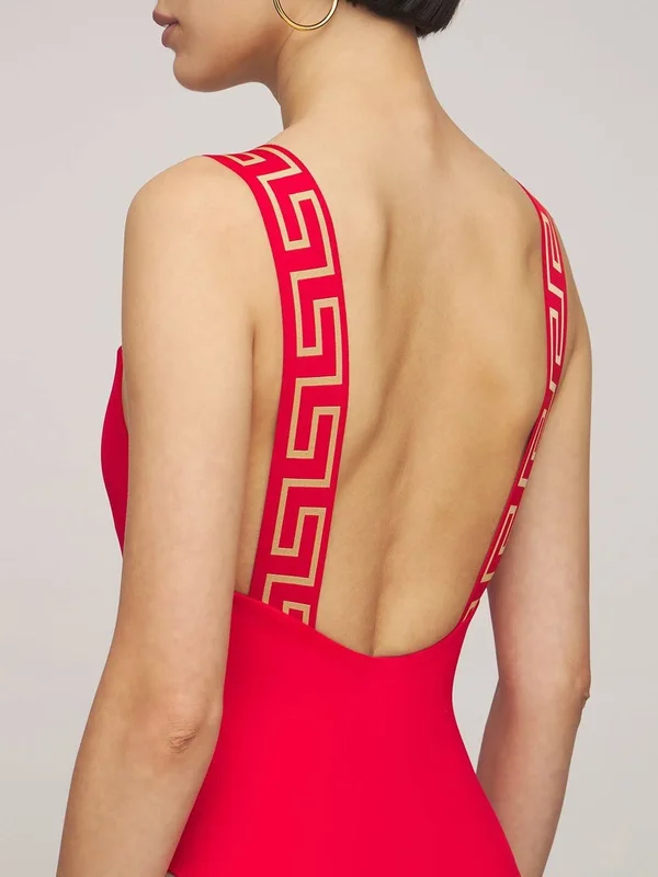 Versace Greek Strap One Piece Swimsuit - Red - One-Piece Swimsuits