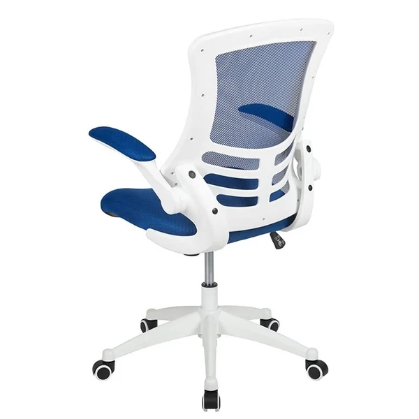 Offex Mid Back Mesh Swivel Ergonomic Task Office Chair with White Frame and Flip Up Arms - Blue
