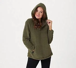 Koolaburra by Ugg Cozy Brushed Back Sherpa 1/4 Zip Hoodie, Size Large, Dusty Olive