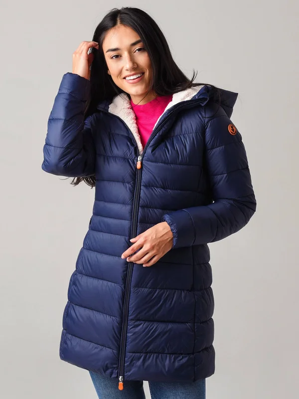 Save The Duck Women's Giga Hooded Coat with Faux Lambskin Lining