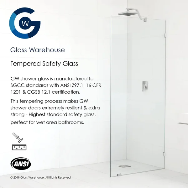 Glass Warehouse 78x22 x 43x22 Frameless Shower Door - Single Fixed Panel - Polished Chrome