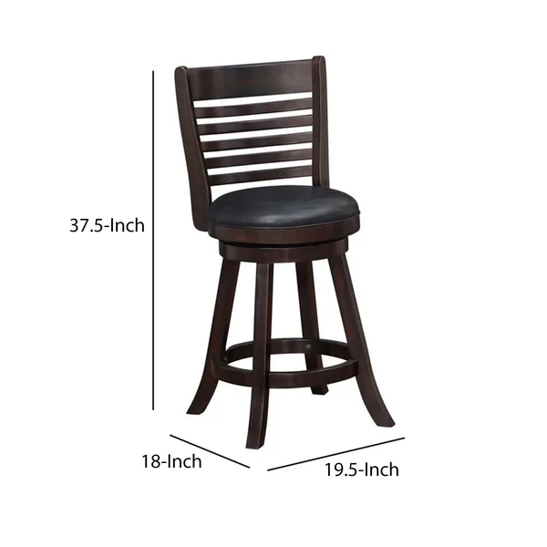 Swivel Counter Stool with Leatherette SEAT, Set of 2, Brown and Black