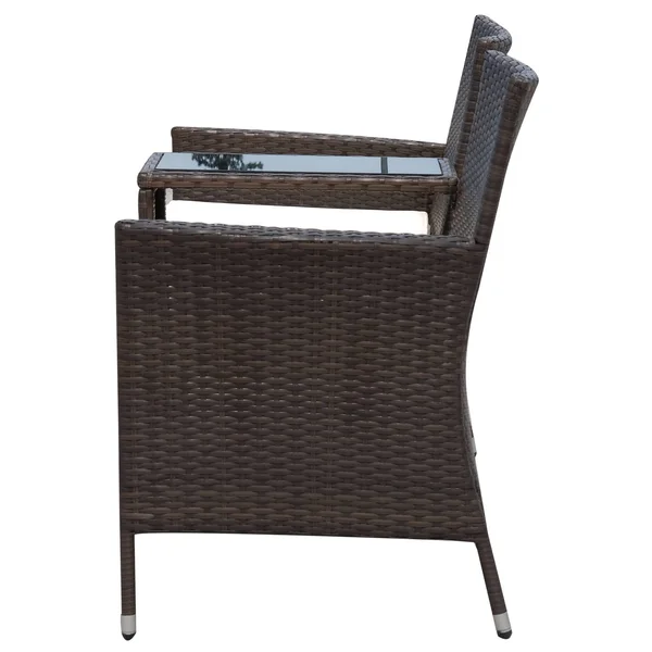 Outsunny 2 Seat Rattan Wicker Padded Chair Bench with Tea Table - Brown