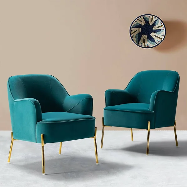 Jayden Creation Nora Blue Gold Legs Accent Chair (Set of 2)