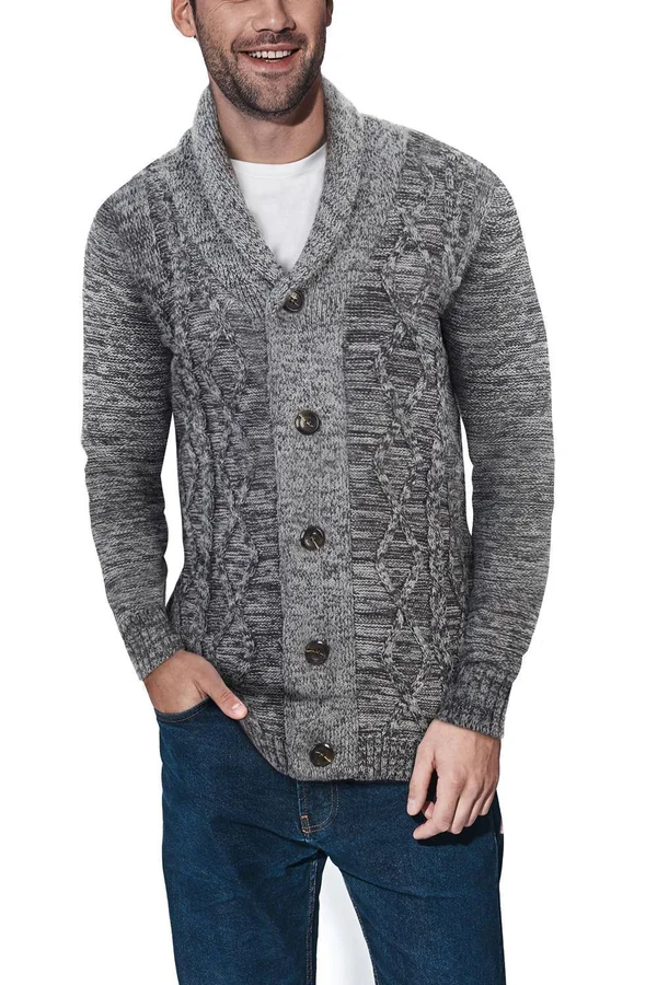 X-Ray Men's Shawl Collar Cable Knit Cardigan - Black