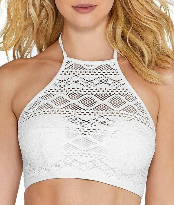 Freya Sundance Underwire Padded Hi-Neck Crop Bikini Top - White, 34e