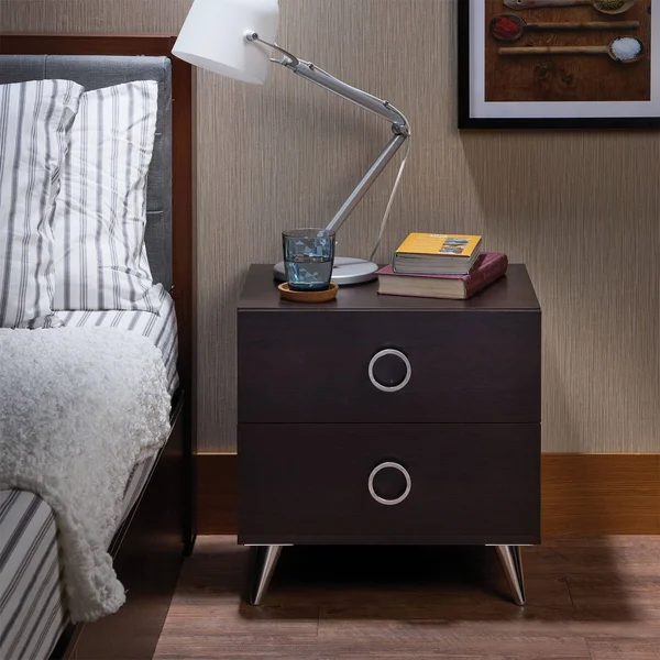 Benzara Rectangular Wood & Metal Nightstand, Brown & Chrome