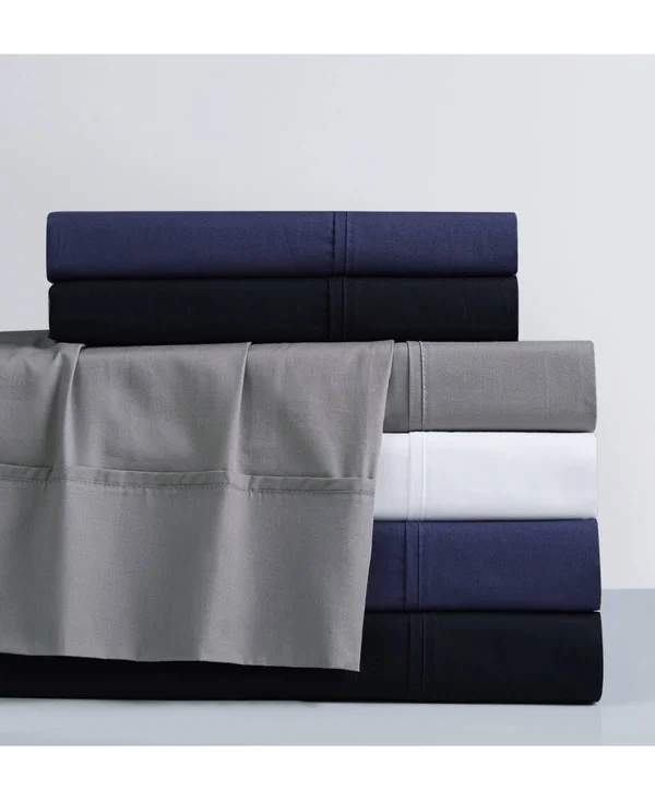 Sean John Solid Cotton Percale Sheet Set - King - White