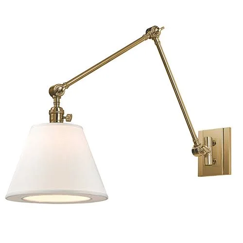 Mill & Mason Rae One-Light Swing Arm Wall Sconce w/ White Shade in Aged Brass - Transitional, Bellacor 2313395