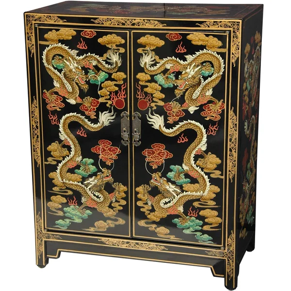 Oriental Furniture Black Dragons Lacquer Shoe Cabinet
