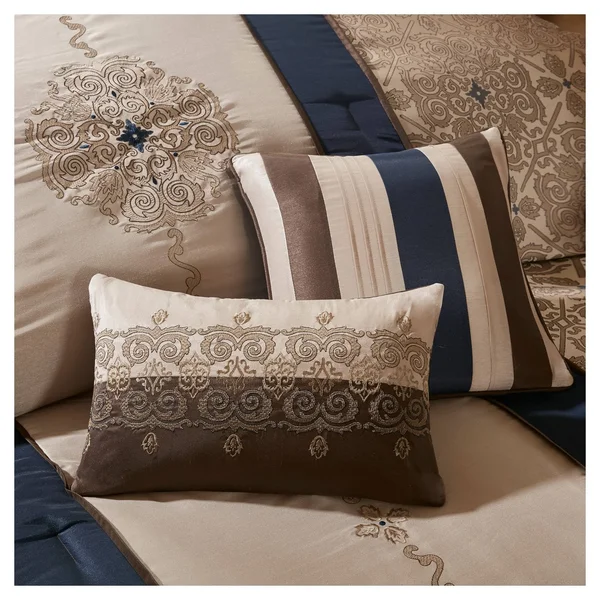 Madison Park - Donovan 7 Piece Jacquard Comforter Set - Navy - Queen