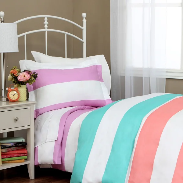 Superior Cabana Striped 600 Thread Count 3-Piece Duvet Cover Set (Full/Queen - Pink)