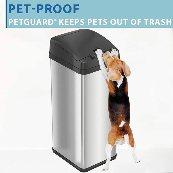 iTouchless 13 Gallon Stainless Steel Pet-Proof Sensor Trash Can with AbsorbX Odor Filter System