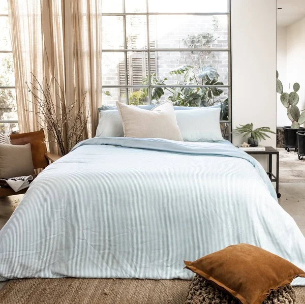Ettitude Signature Sateen Fitted Sheet - Starlight Blue Stripes