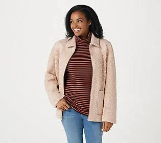 Isaac Mizrahi Live! Faux Shearling Jacket withQuilted Suede - Size 3X, Country Linen