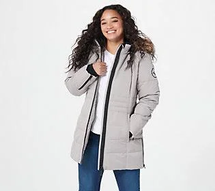 Arctic Expedition Quilted Zip Front Down Coat with Hood, Size 3X, Paloma