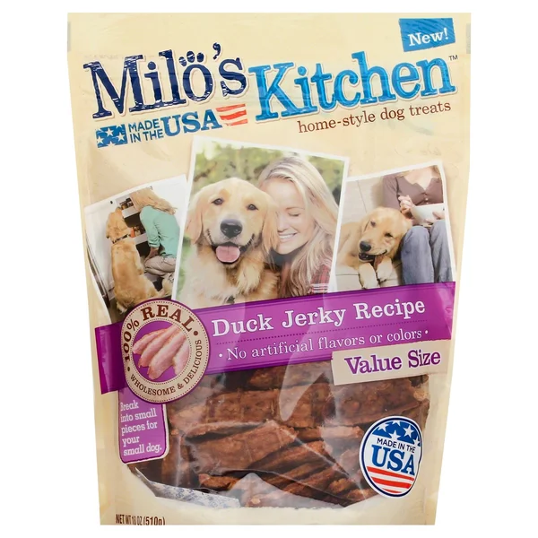 Milos Kitchen Dog Treats, Home-Style, Duck Jerky Recipe, Value Size - 18 oz