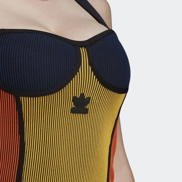 Adidas Womens Knit Corset Dress - Gold/Orange/Navy Size S