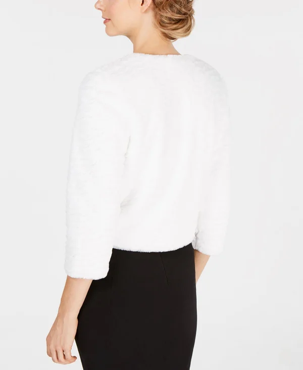Calvin Klein Women's 3/4 Sleeve Faux-Fur Shrug - Natural
