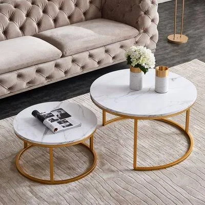 Hammond Frame 2 Piece Nesting Table Everly Quinn Table Base Color: Gold - Top Design: Marble