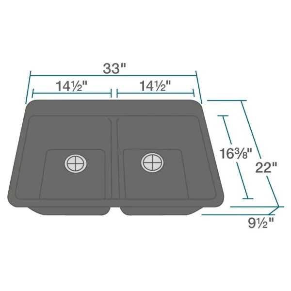 Mr Direct Black Quartz Granite 33 in. Double Bowl Drop-in Kitchen Sink with Matching Strainers