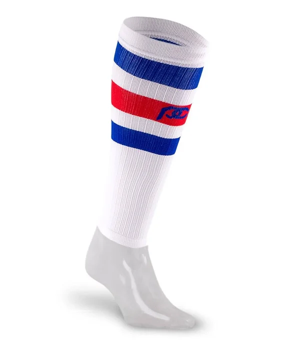 Pro Compression Calf Sleeves - White, Red & Blue Stripe, S/M, Best Compression Sleeves for Men, Women, Running, Sports