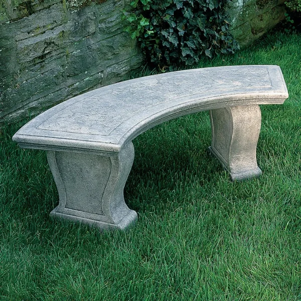 Campania International Curved Leaf Cast Stone Backless Garden Bench French Limestone