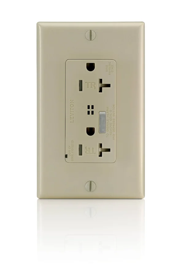 Leviton T7380-I Decora Surge Duplex Receptacle Tamper-Resistant Commercial Grade 5-20R 20A 125V - Ivory