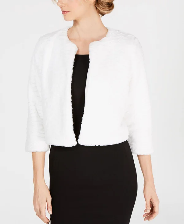 Calvin Klein Women's 3/4 Sleeve Faux-Fur Shrug - Natural