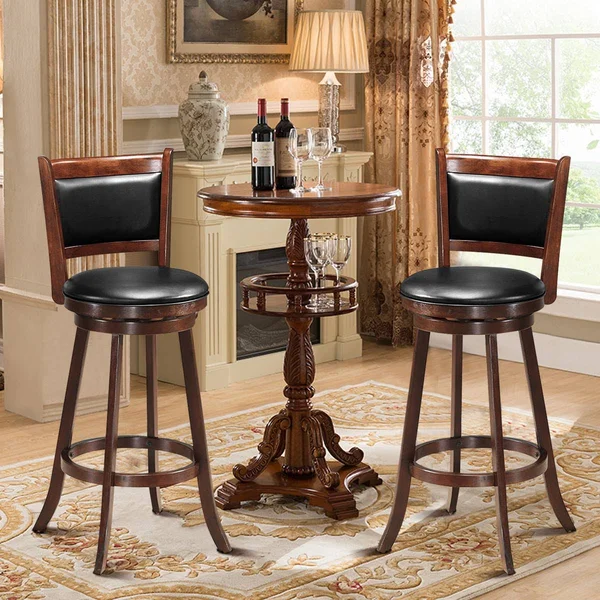 Costway Set of 2 29'' Swivel Bar Height Stool Wood Dining Chair Upholstered Seat Espresso