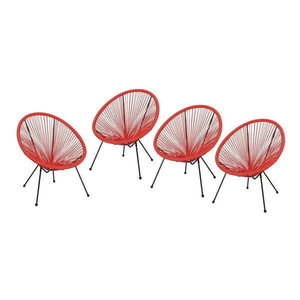 Anson Outdoor Hammock Weave Chair with Steel Frame (Set of 4) by Christopher Knight Home - Orange - Black