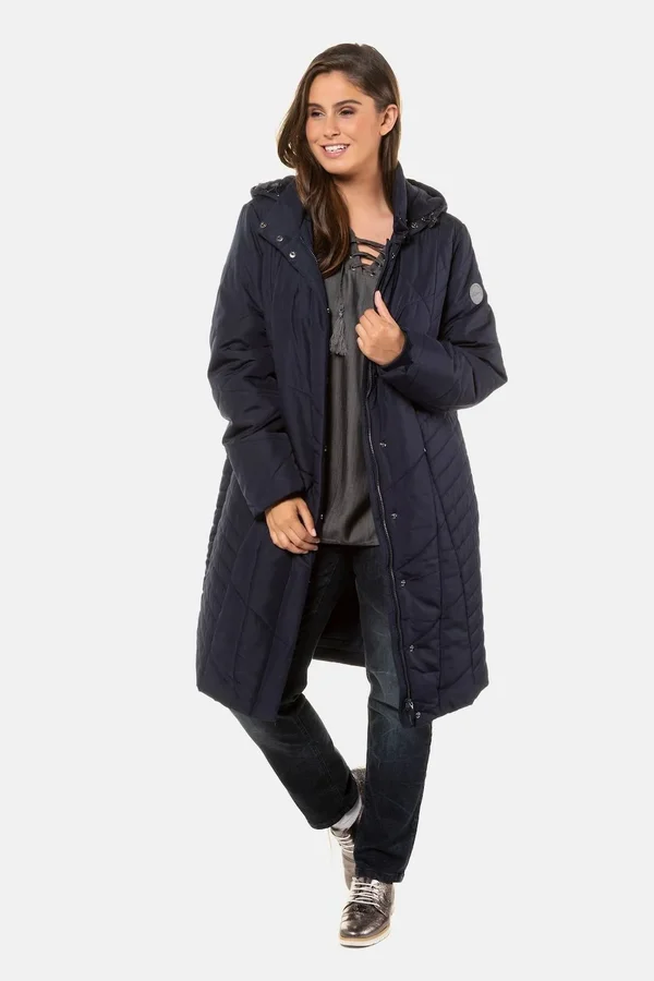 Plus Size Seam Detail Long Quilted Lined Jacket