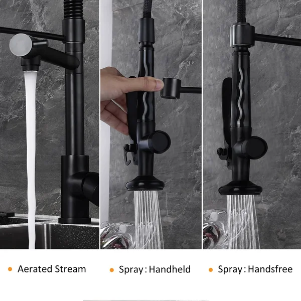 Homary Commercial Pull Down Kitchen Bar Faucet Pre-Rinse Spring Sprayer Matte Black Kitchen Sink Faucet