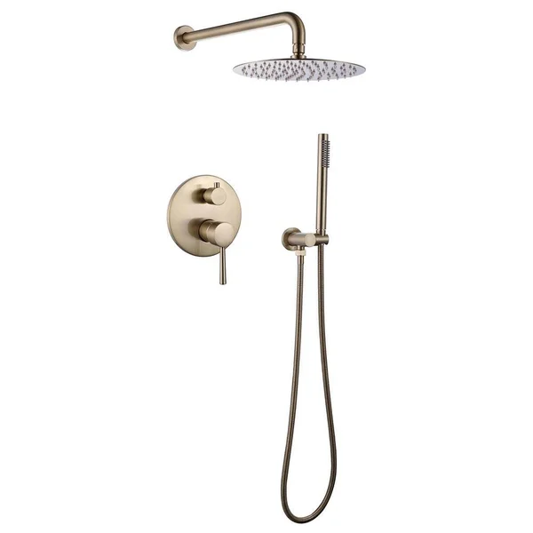 Boyel Living 2-Spray Patterns 1.5 GPM 10 in. Wall Mount Dual Shower Heads and Handheld Shower Head with Body Spray in Brushed Go