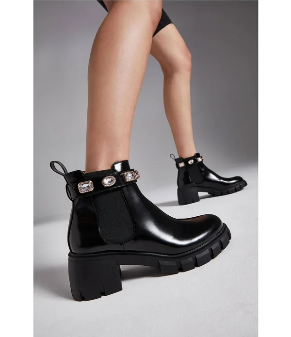 Steve Madden Amulet Jewel Embellished Lug Sole Block Heel Combat Booties - Womens, 6M, White