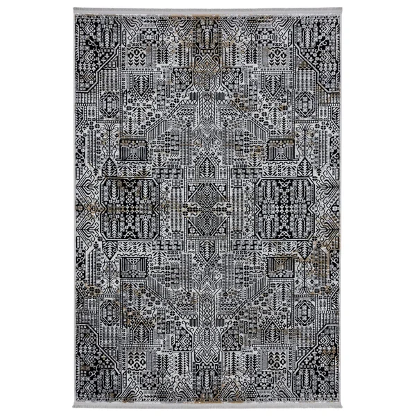 Xanthos Collection Gray/Gold Transitional Polyester Area Rug - 5' x 8'