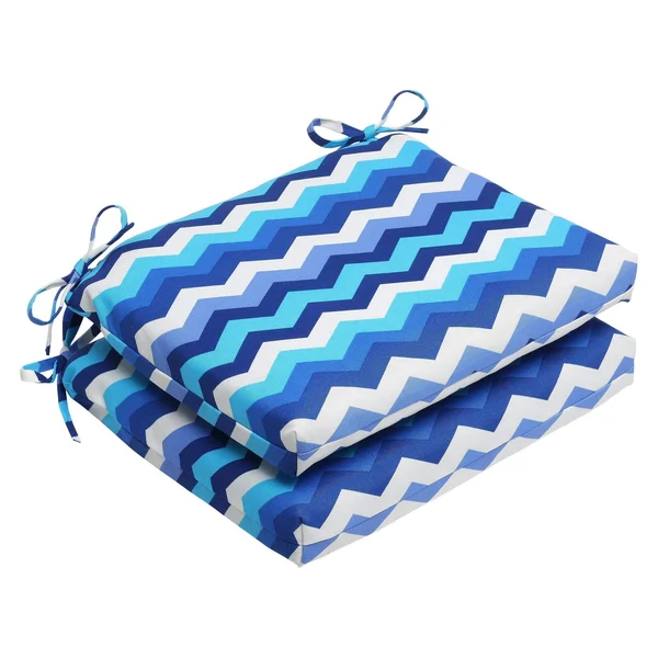 Pillow Perfect Outdoor Panama Wave Azure Squared Corners Seat Cushion (Set of 2)