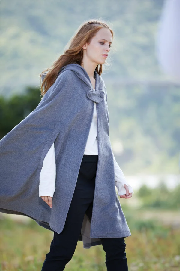 Black Hooded Wool Coat, Wool Cloak Cape, Cashmere Women Wool Winter Coat Long Jacket, Christmas Gift Coat, Black Cashmere Coat C