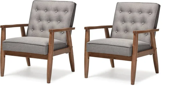 Baxton Studio Sorrento Mid-Century Retro Modern Fabric Upholstered Wooden Lounge Chair, Grey (Set of 2)