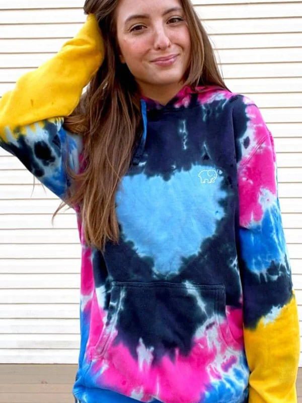 Ivory Ella Heart Tie Dye Oversized Hoodie - Blue